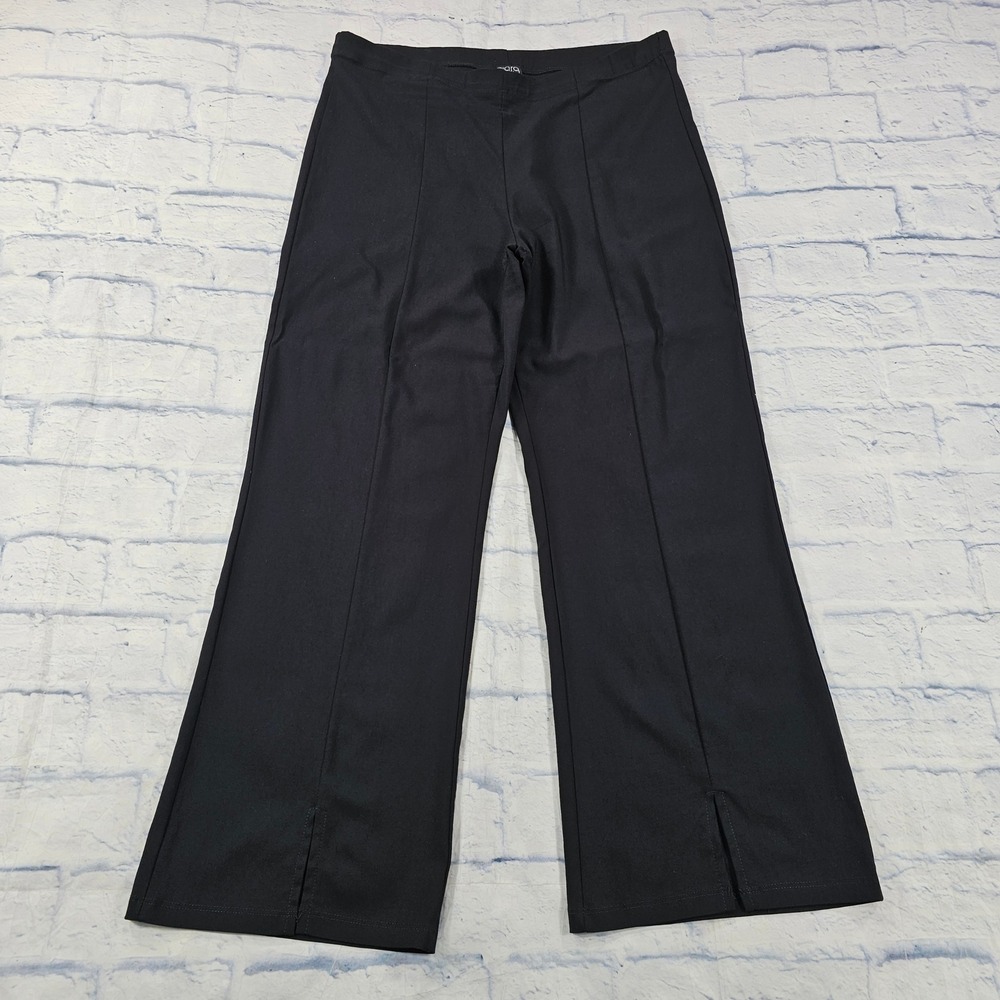 Clara Sunwoo Wide Leg Pants Women 1X Black Slit Hem Stretch Pull On USA Made